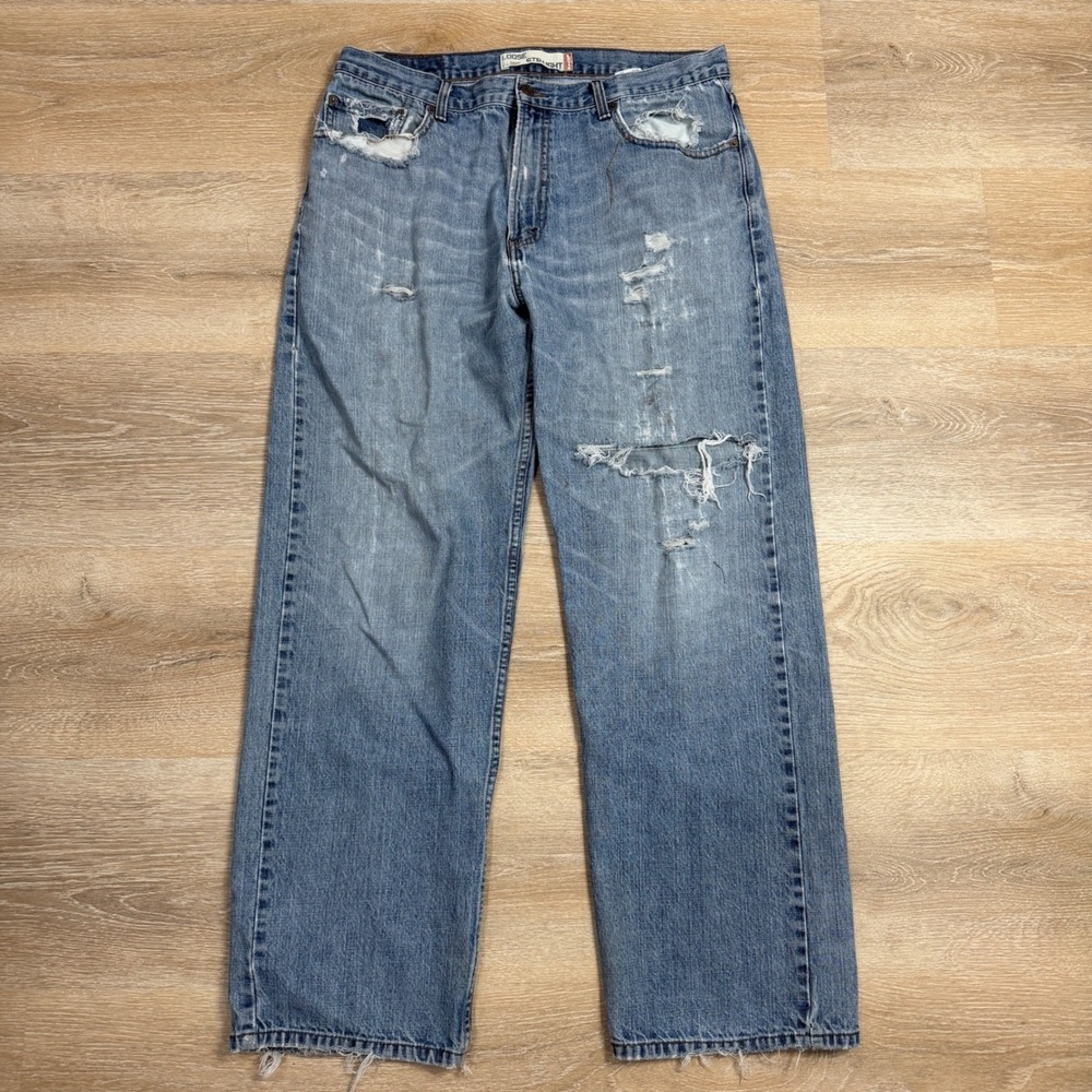 Levis 569 Loose Straight Leg Jeans Mens 36x34 Blue Distressed Denim 569-0127